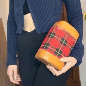 Preppy / coquette genuine pig skin & classic plaid clutch
